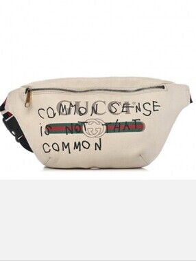 Gucci Beige Leather Belt Bag with 'Common Sense' Graphic